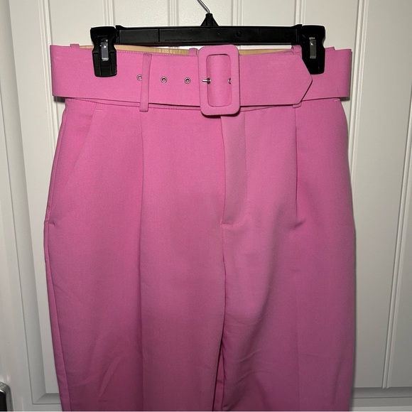 Zara Soft Pink High Waist Ankle Front Pleated Belted Trouser Pants Size Small - Picture 3 of 12
